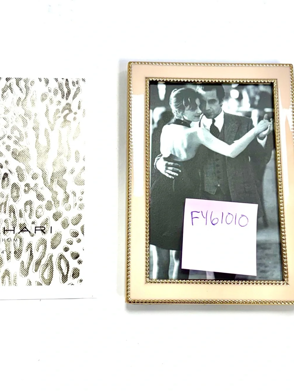 Tahari Home Picture Frame 4 x 6 Peach & Gold Beaded Trim Metal  F461010